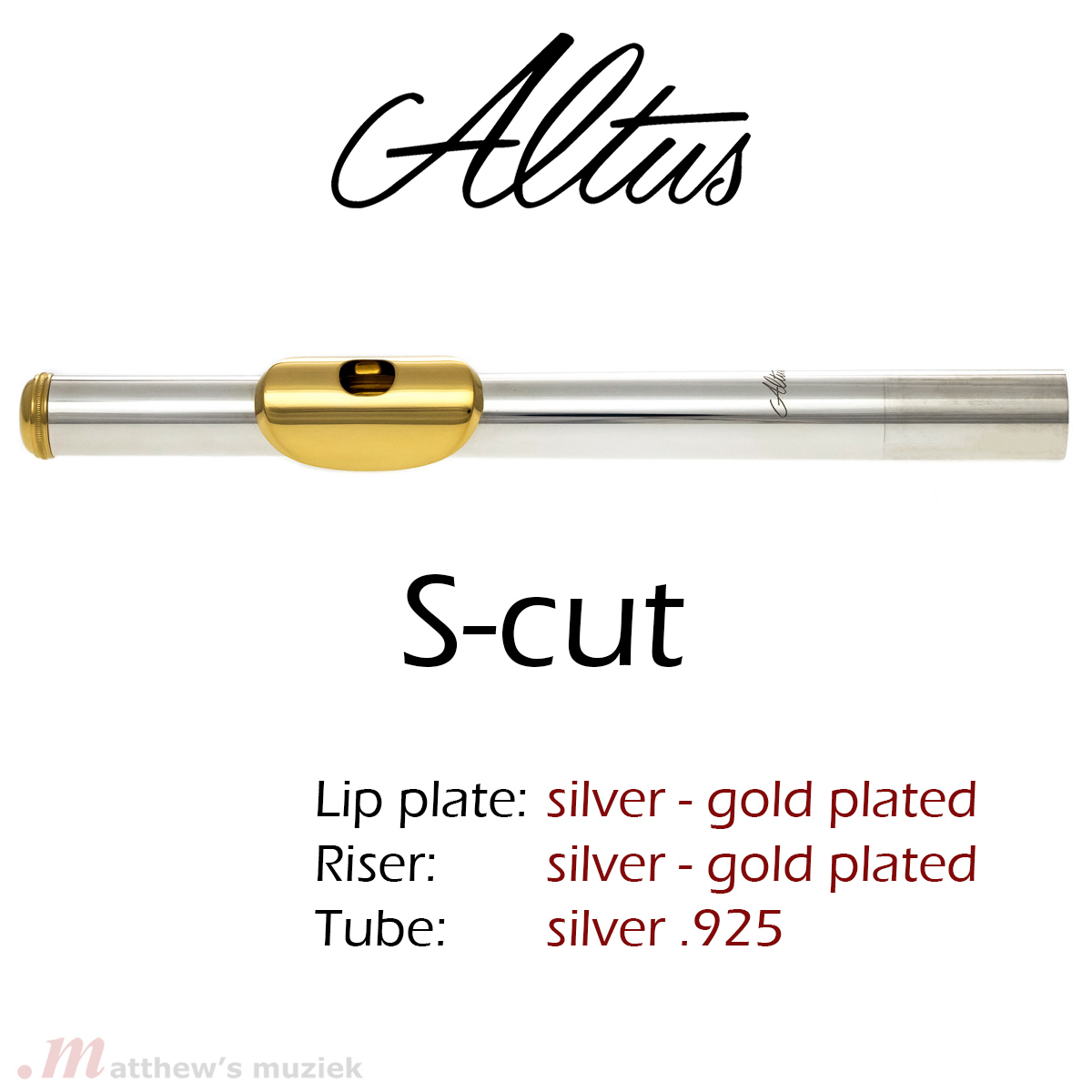 Altus Kopstuk - S-Cut - .925 Sterling Zilver met Vergulde Lipplaat