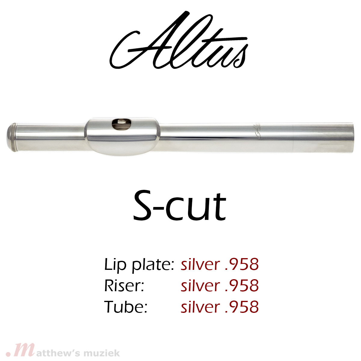 Altus Dwarsfluit Kopstuk - S-Cut - .958 Zilver