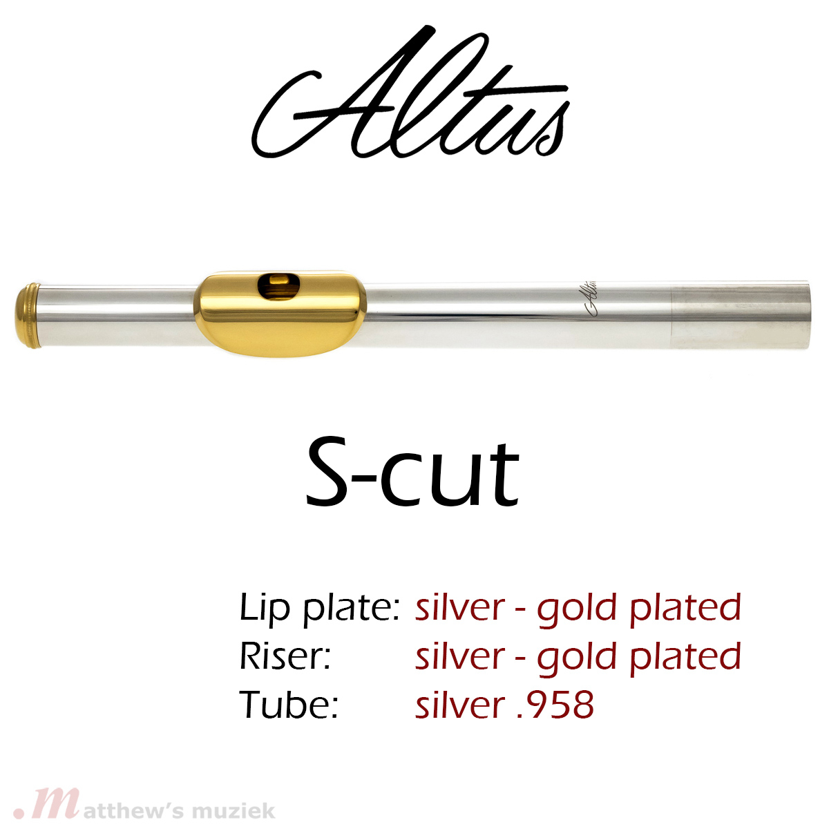 Altus Headjoint - S-Cut - Brittania Silver with Gold-Plated Lipplate and Riser