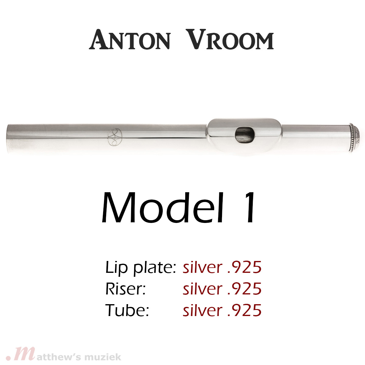 Anton Vroom Dwarsfluit Kopstuk - Sterling Zilver