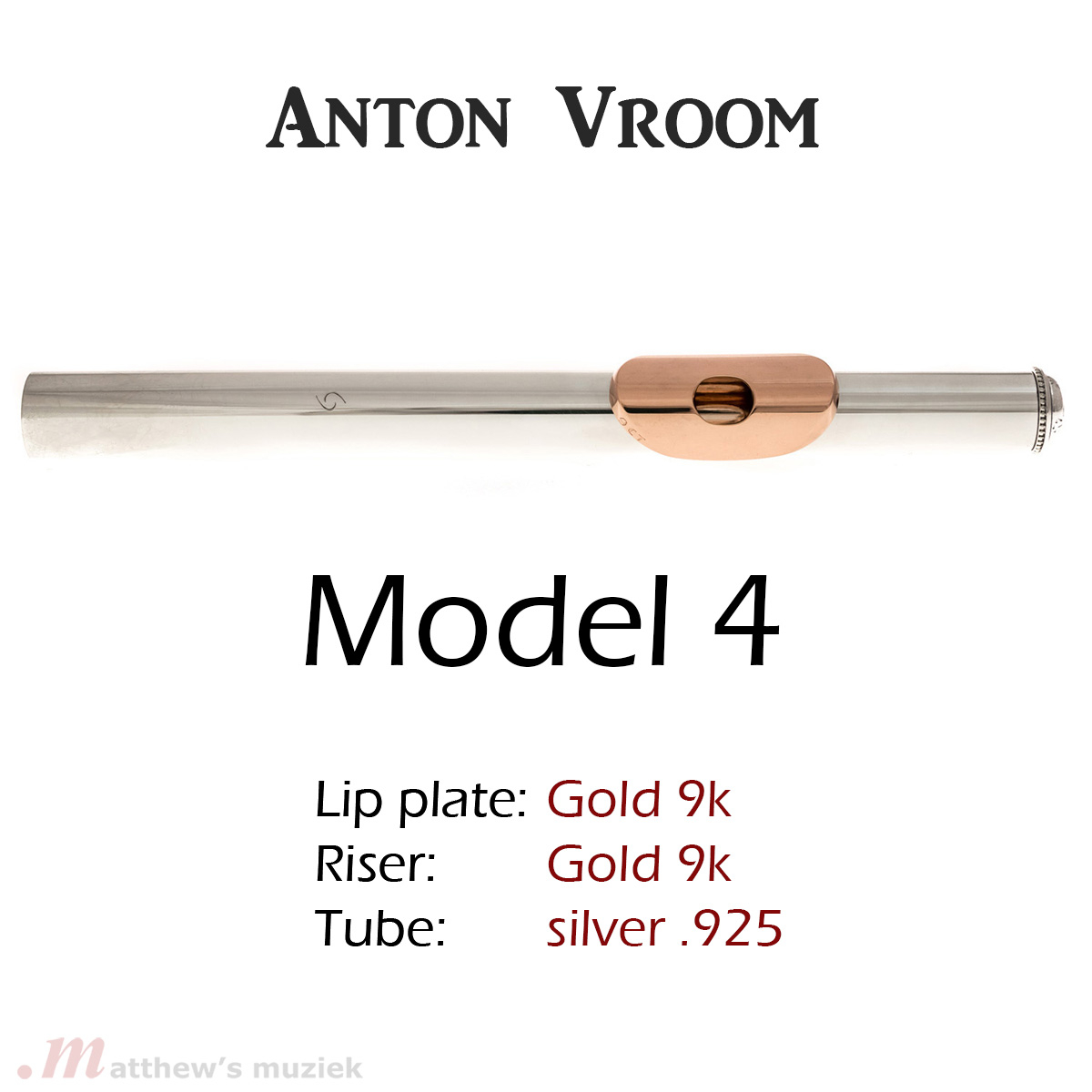 Anton Vroom Flute Headjoint - Sterling Silver with Gold Lipplate and Riser