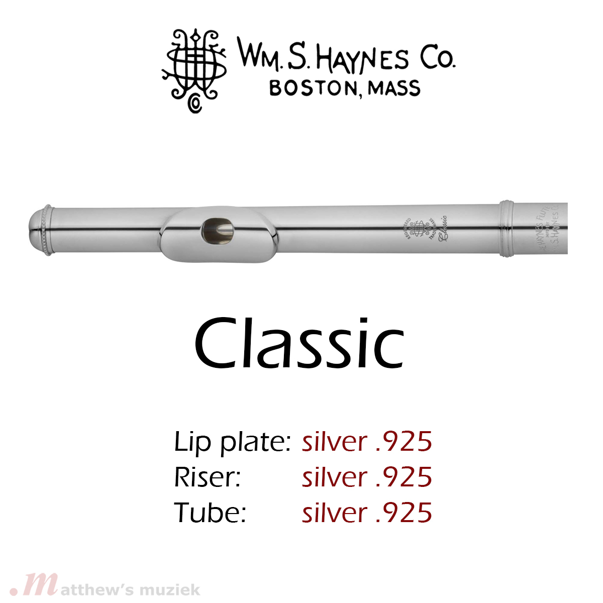Haynes Fluit Kopstuk - Classic Sterling Zilver