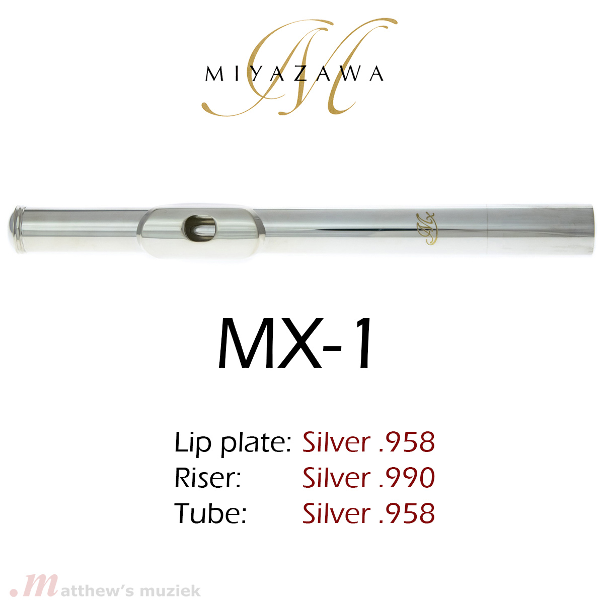 Miyazawa Dwarsfluit Kopstuk - MX-1 - .958 Zilver