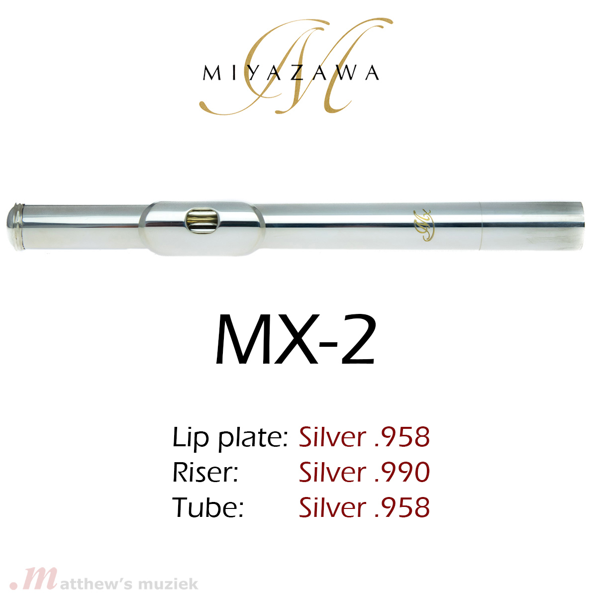 Miyazawa Dwarsfluit Kopstuk - MX-2 - .958 Zilver