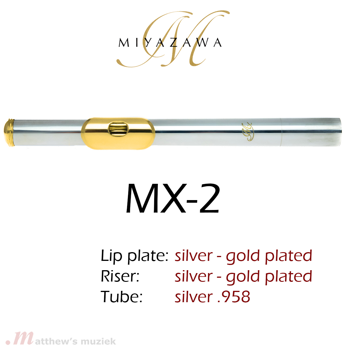 Miyazawa Headjoint - MX-2 - Gold Plated Lipplate and Riser