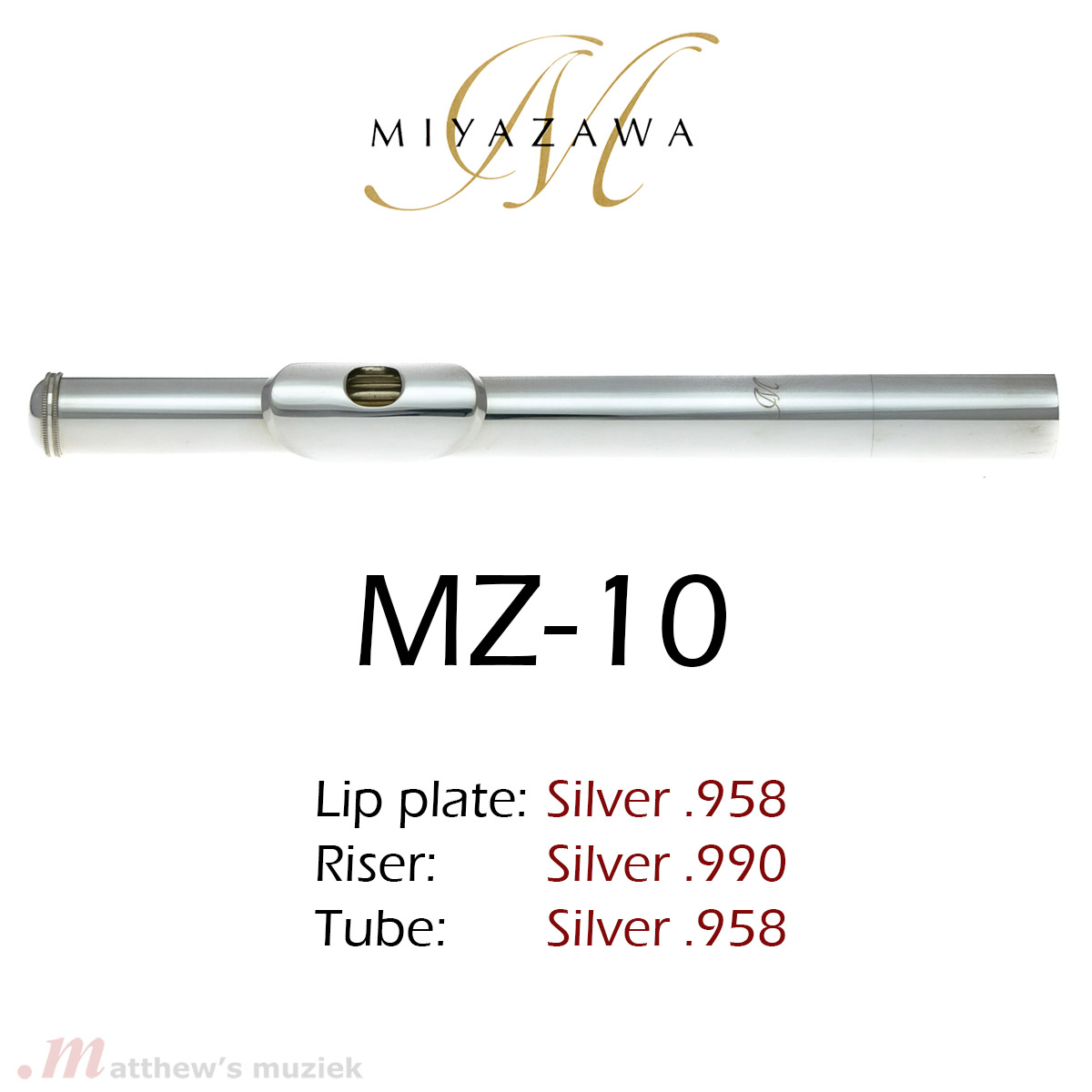 Miyazawa Dwarsfluit Kopstuk - MZ-10 - .958 Zilver