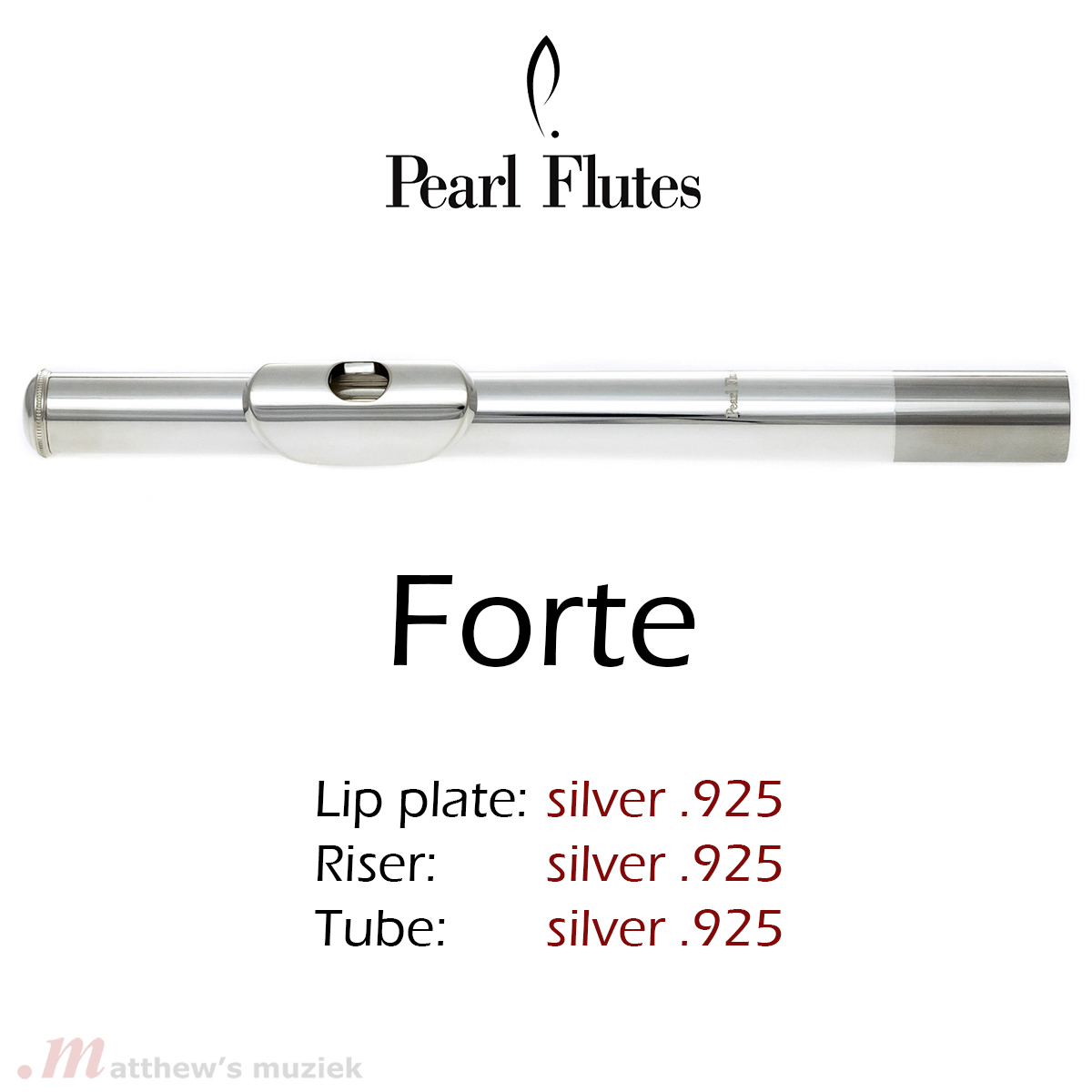 Pearl Dwarsfluit Kopstuk - Forte - Sterling Zilver