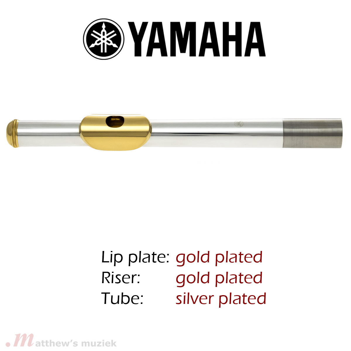 Yamaha Dwarsfluit Kopstuk - Verzilverd met Vergulde Lipplaat