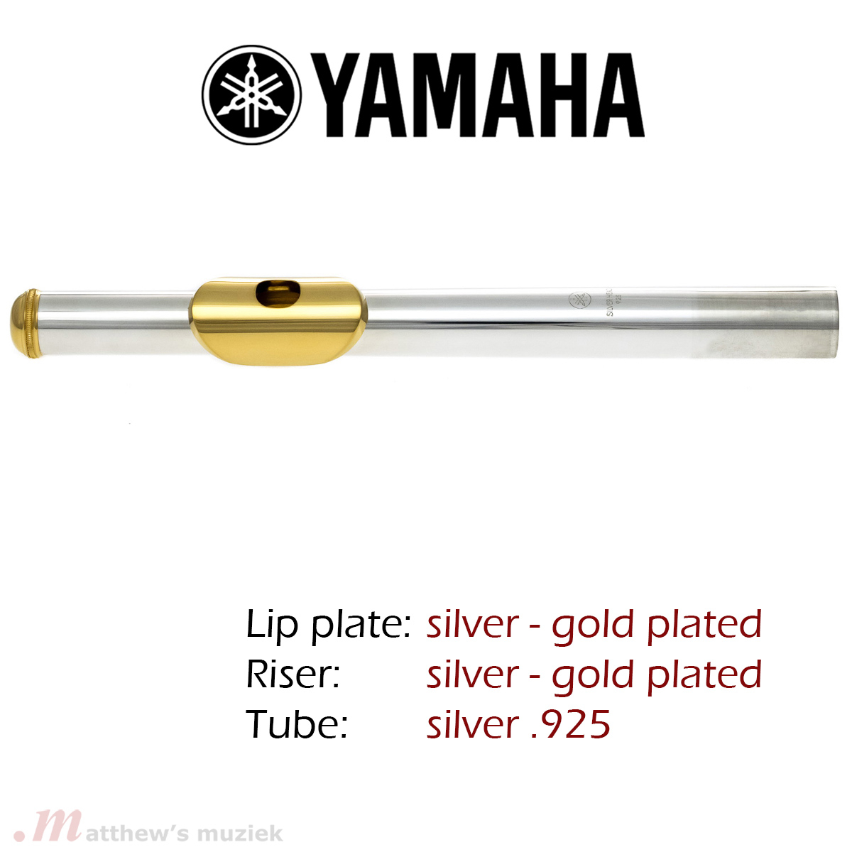 Yamaha Dwarsfluit Kopstuk - Sterling Zilver - Vergulde Lipplaat